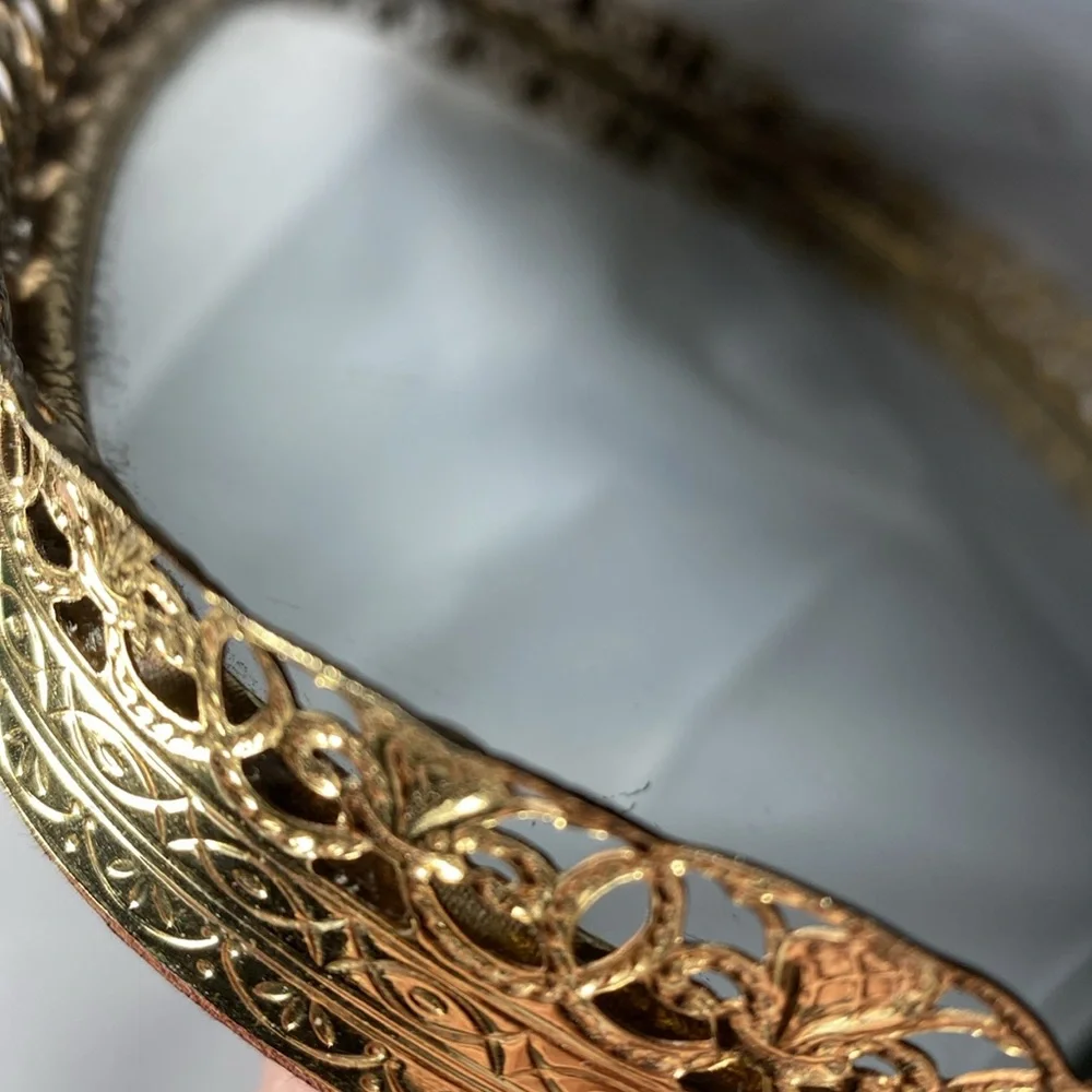 Vintage Antique Gold Filigree Mirrored Vanity Tray